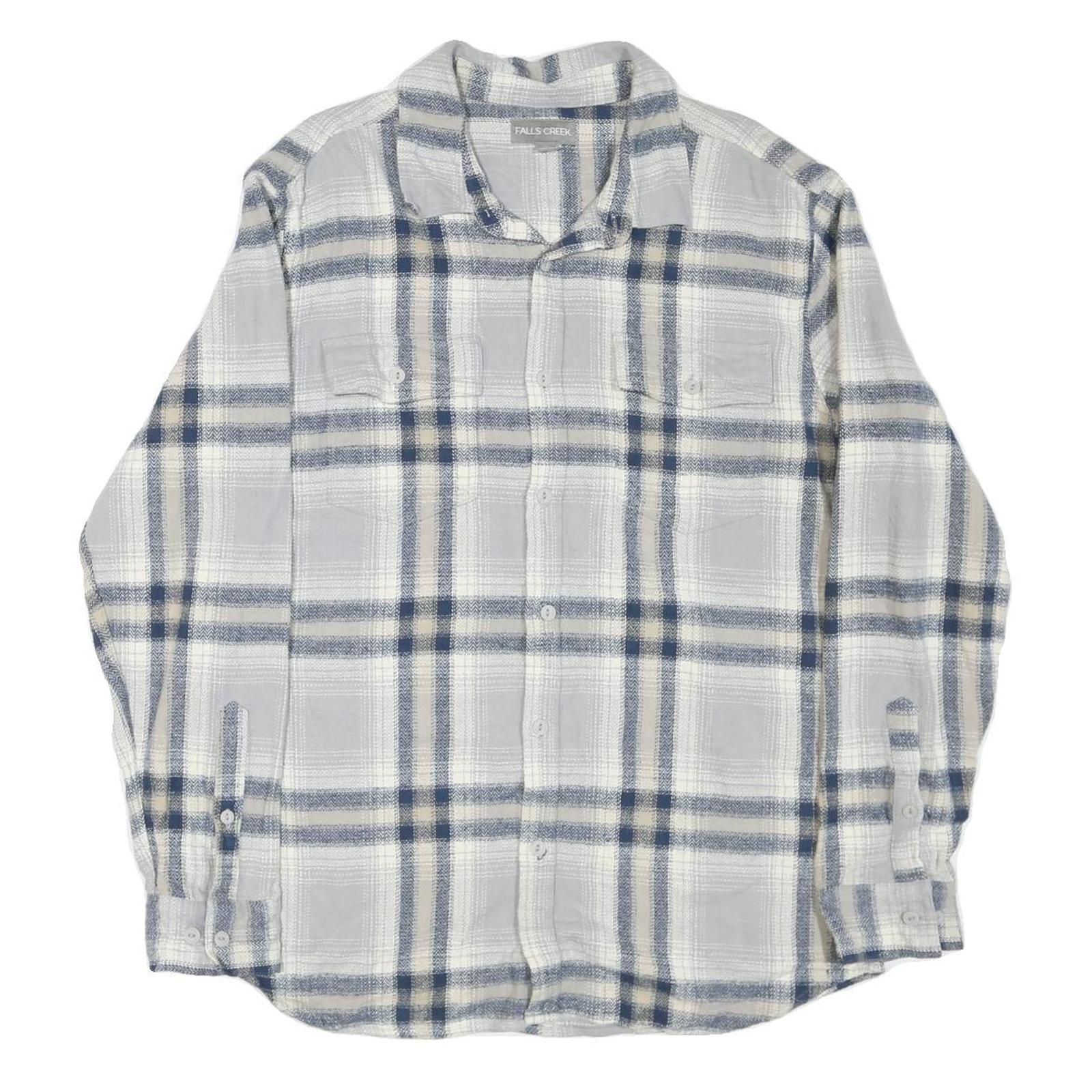 FALLS CREEK Mens Blue & Beige Checked Shirt L Cotton Blend Long Sleeve Casual