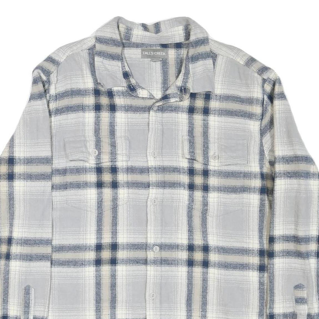 FALLS CREEK Mens Blue & Beige Checked Shirt L Cotton Blend Long Sleeve Casual