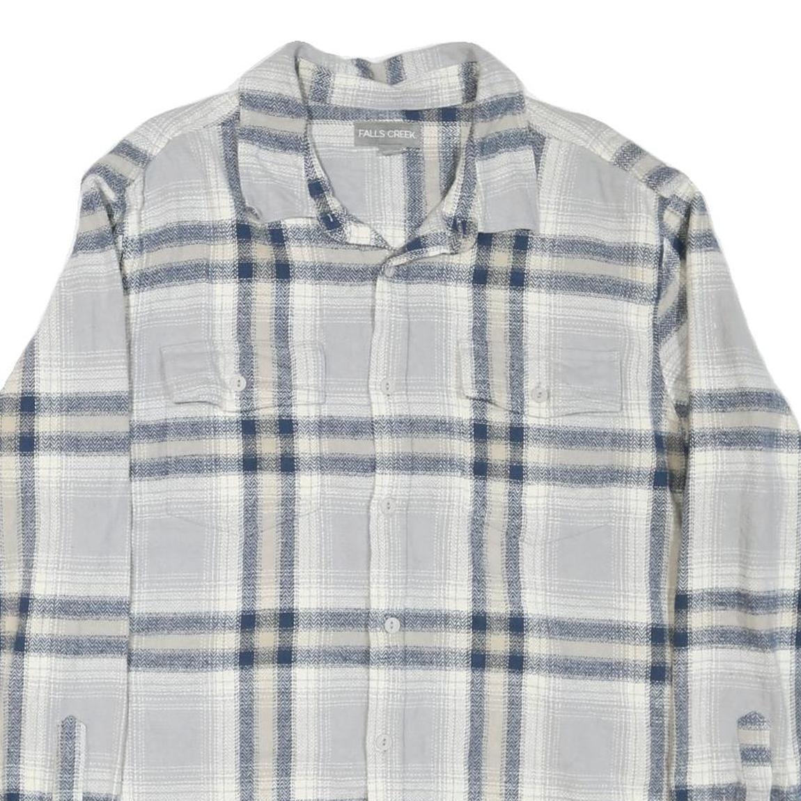 FALLS CREEK Mens Blue & Beige Checked Shirt L Cotton Blend Long Sleeve Casual