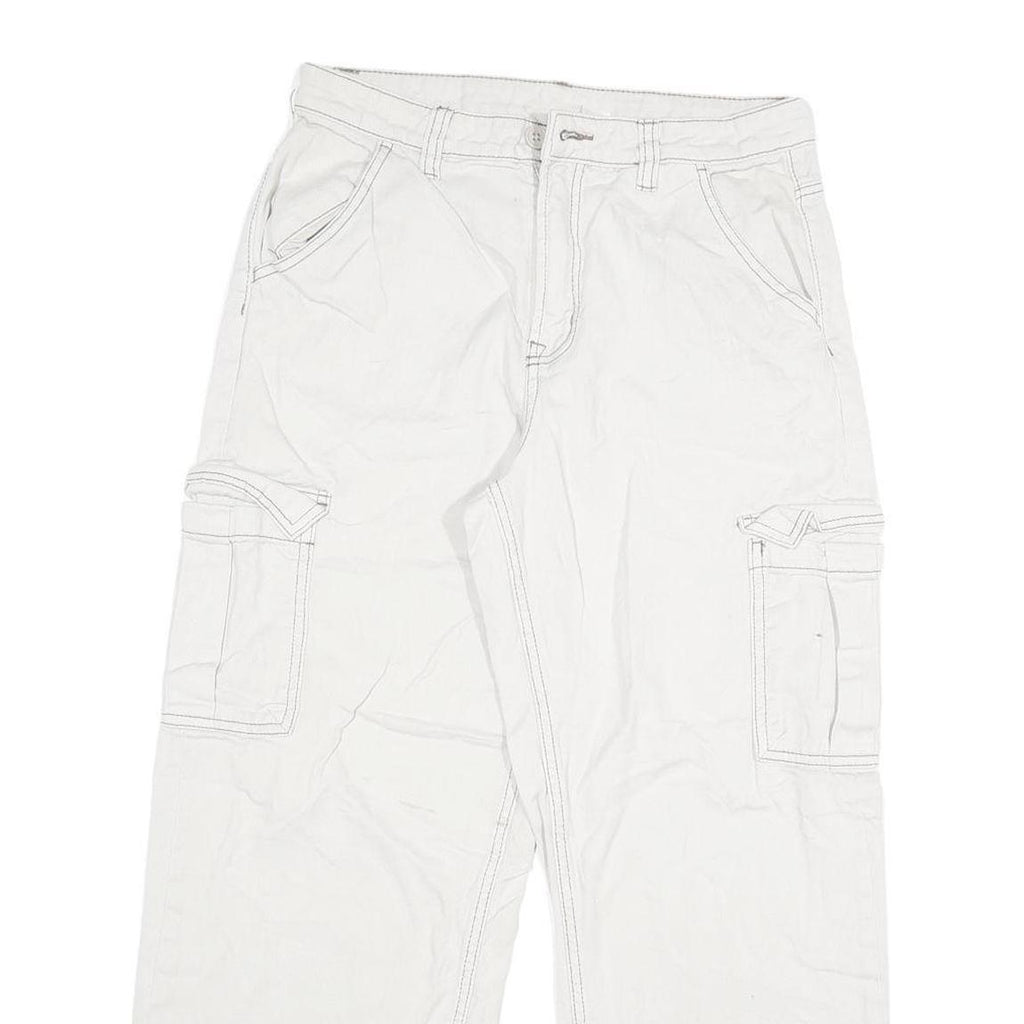 Womens White Regular Fit Cargo Cotton Jeans W29 L26 Practical Pockets Zip