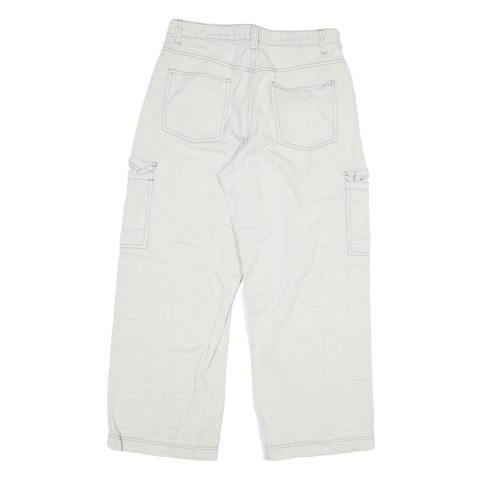 Womens White Regular Fit Cargo Cotton Jeans W29 L26 Practical Pockets Zip