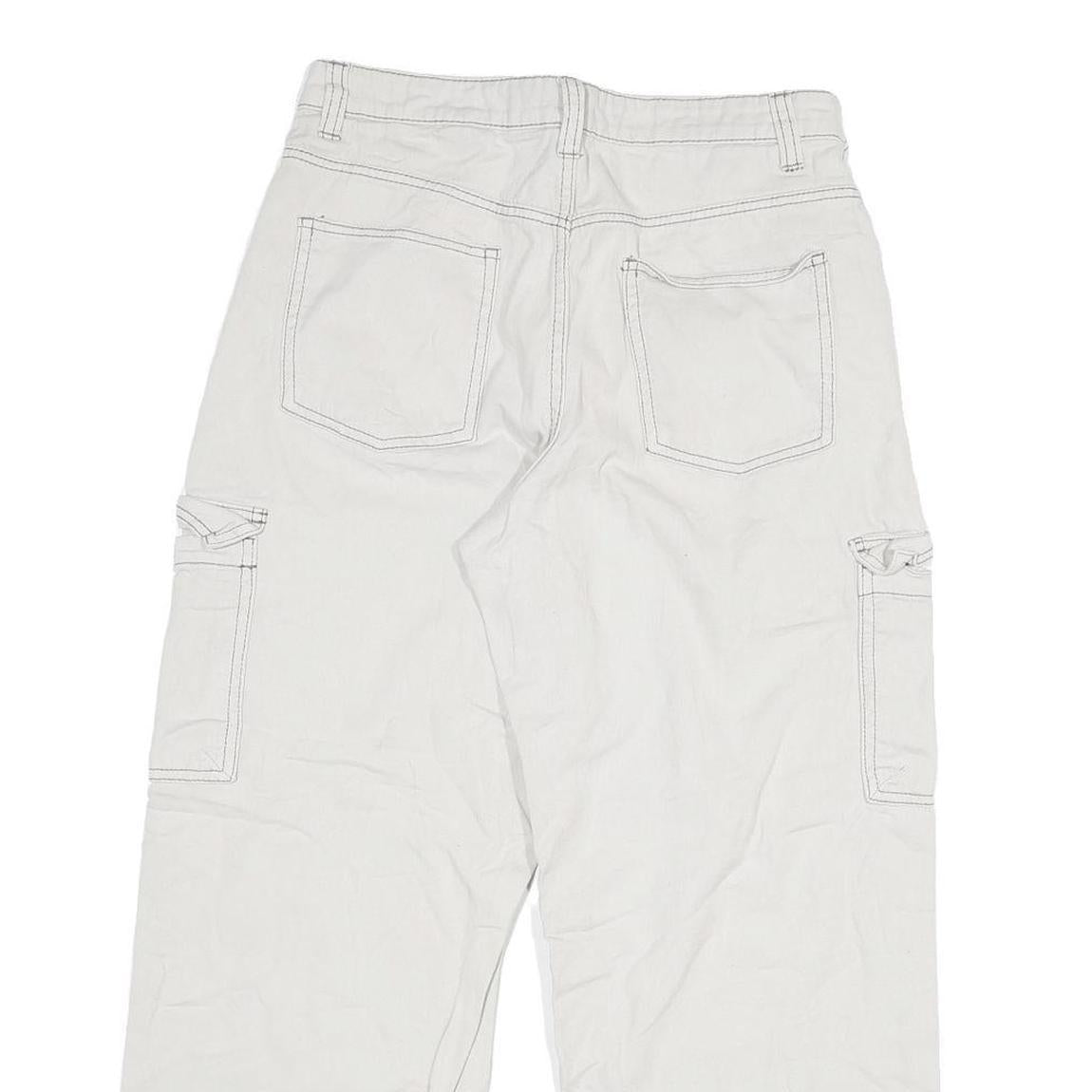 Womens White Regular Fit Cargo Cotton Jeans W29 L26 Practical Pockets Zip