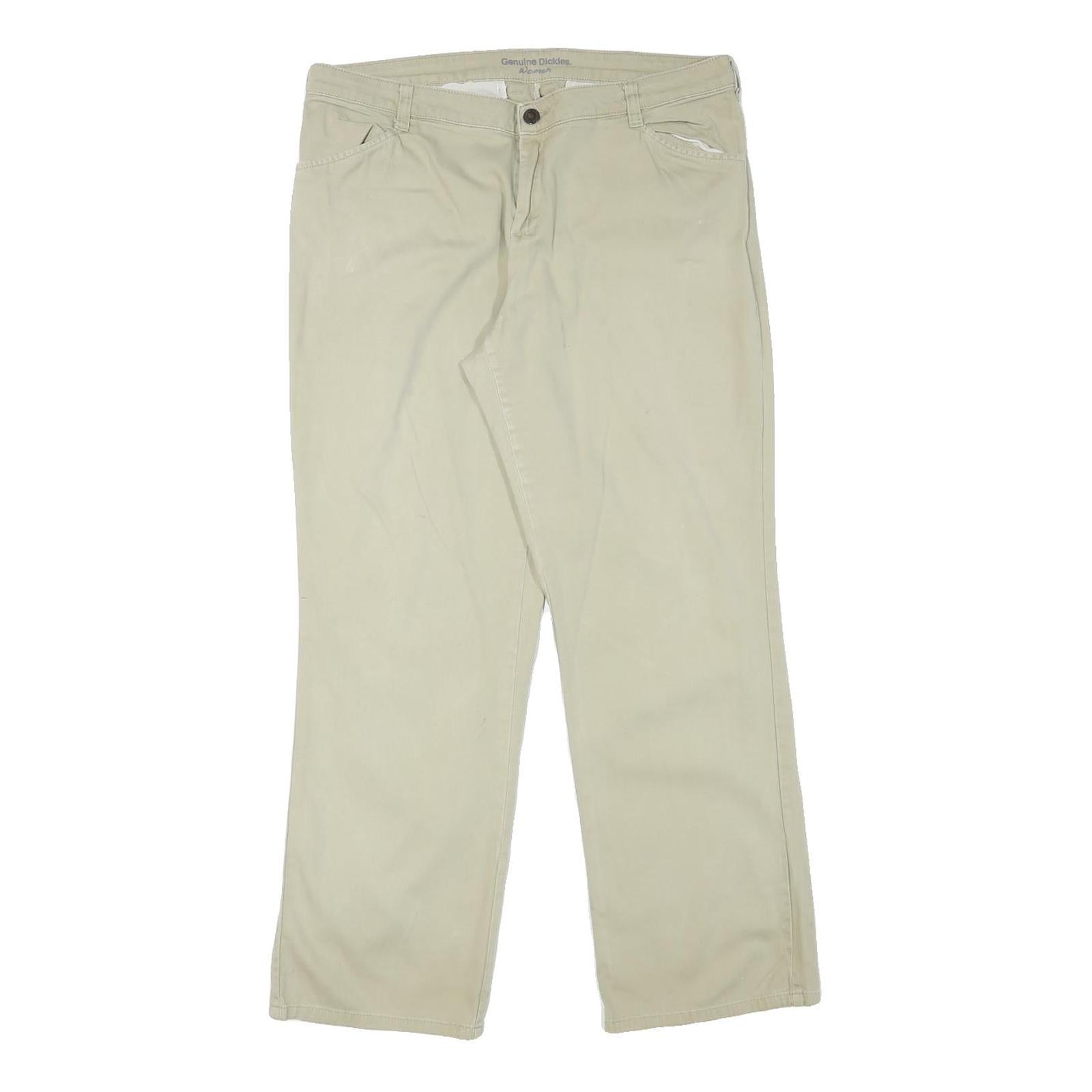 DICKIES Womens Cotton Blend Beige Regular Straight Trousers W35 L30 Workwear Zip