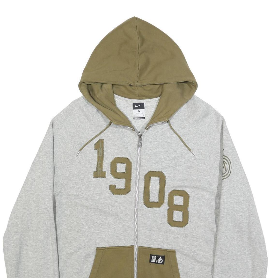 NIKE Mens Grey & Olive 1908 Zip Up Hoodie L Casual Sportswear Sweatshirt