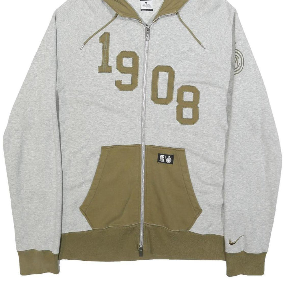 NIKE Mens Grey & Olive 1908 Zip Up Hoodie L Casual Sportswear Sweatshirt