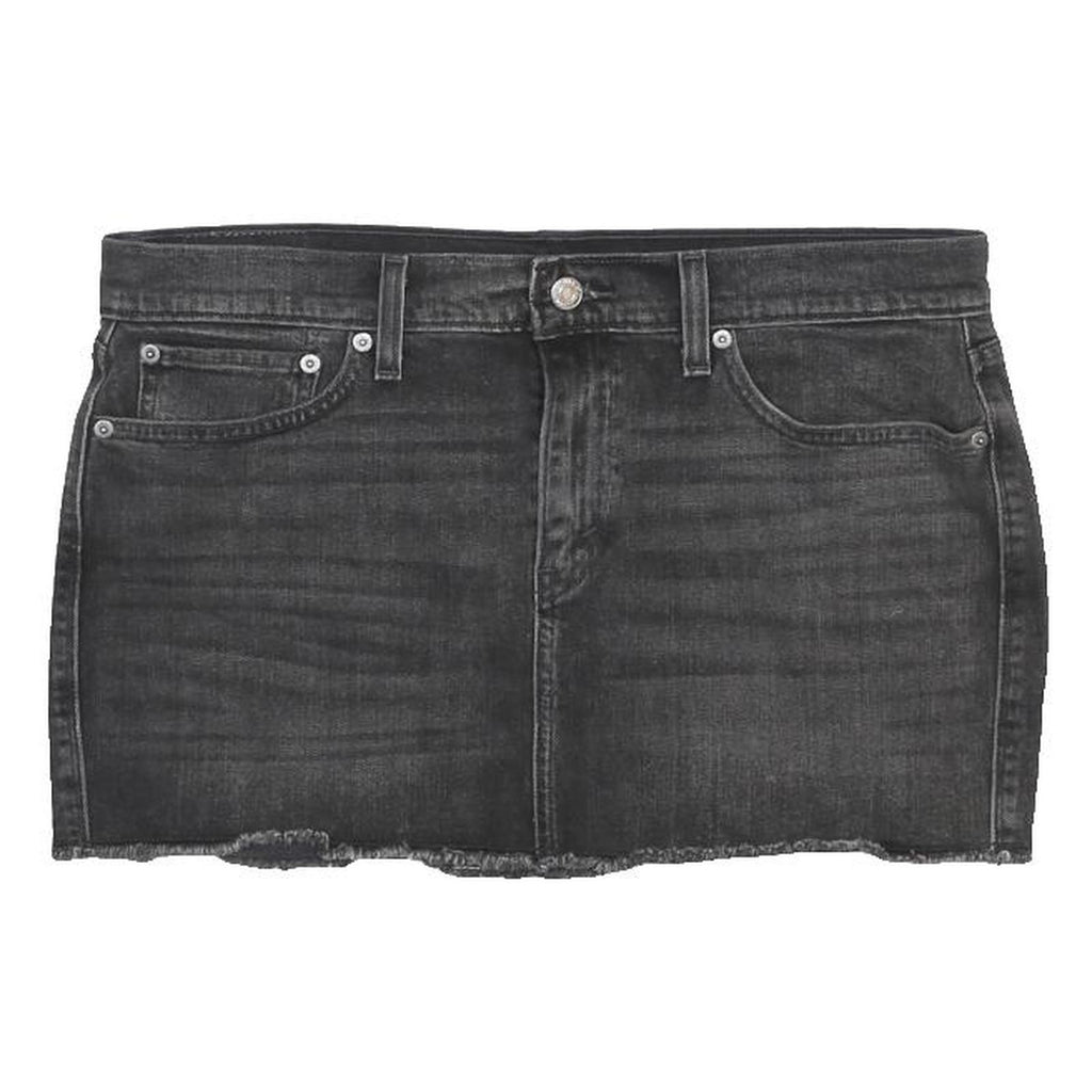 LEVI'S Womens Black Denim Mini Skirt Cotton Blend L Raw Hem Casual Style