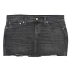 LEVI'S Womens Black Denim Mini Skirt Cotton Blend L Raw Hem Casual Style