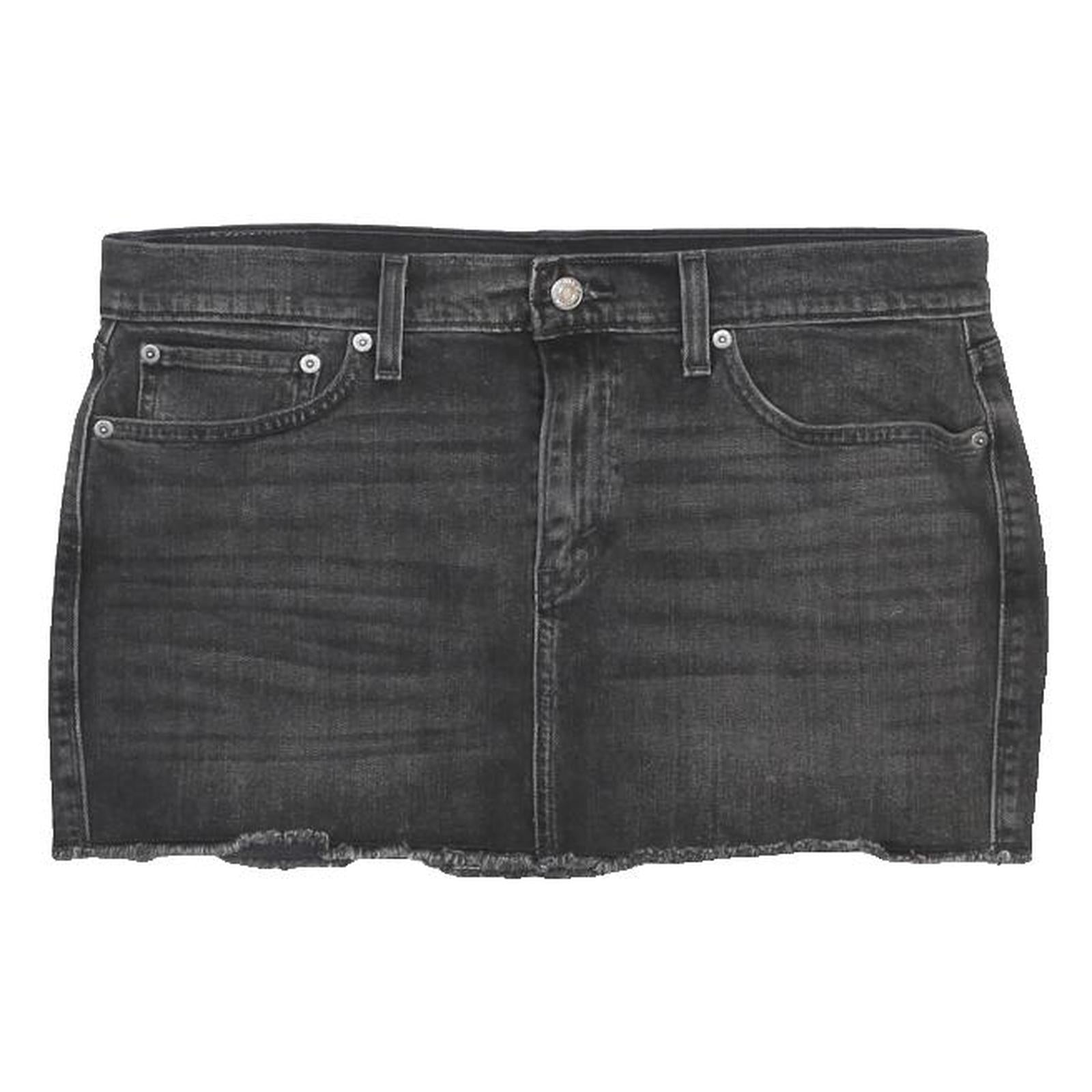 LEVI'S Womens Black Denim Mini Skirt Cotton Blend L Raw Hem Casual Style