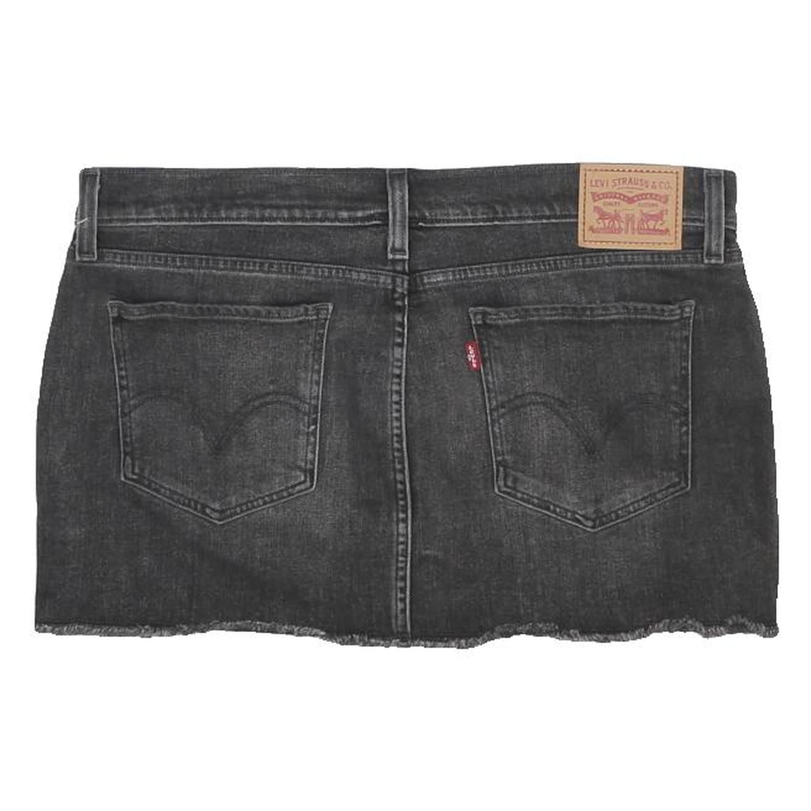 LEVI'S Womens Black Denim Mini Skirt Cotton Blend L Raw Hem Casual Style