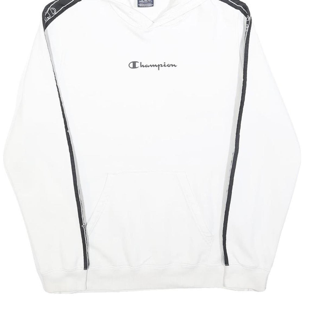CHAMPION Mens White & Black Logo Tape Hoodie M Cotton Casual Sweatshirt