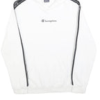 CHAMPION Mens White & Black Logo Tape Hoodie M Cotton Casual Sweatshirt