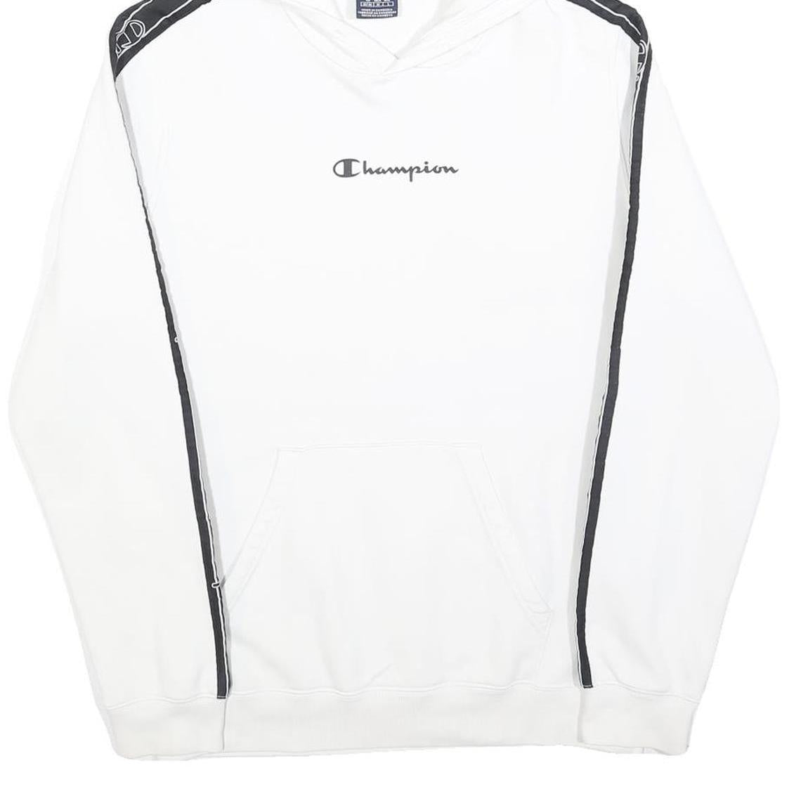 CHAMPION Mens White & Black Logo Tape Hoodie M Cotton Casual Sweatshirt