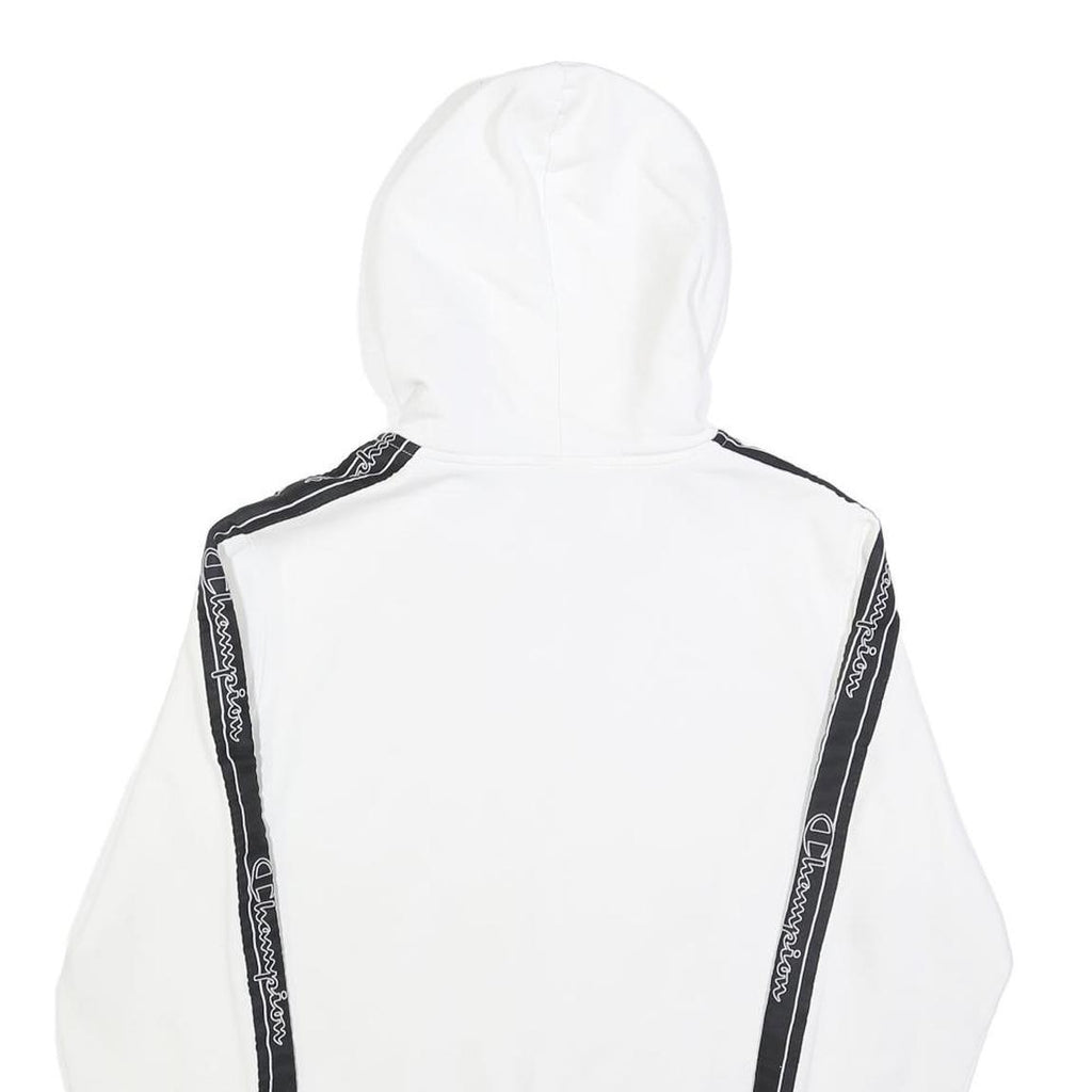 CHAMPION Mens White & Black Logo Tape Hoodie M Cotton Casual Sweatshirt