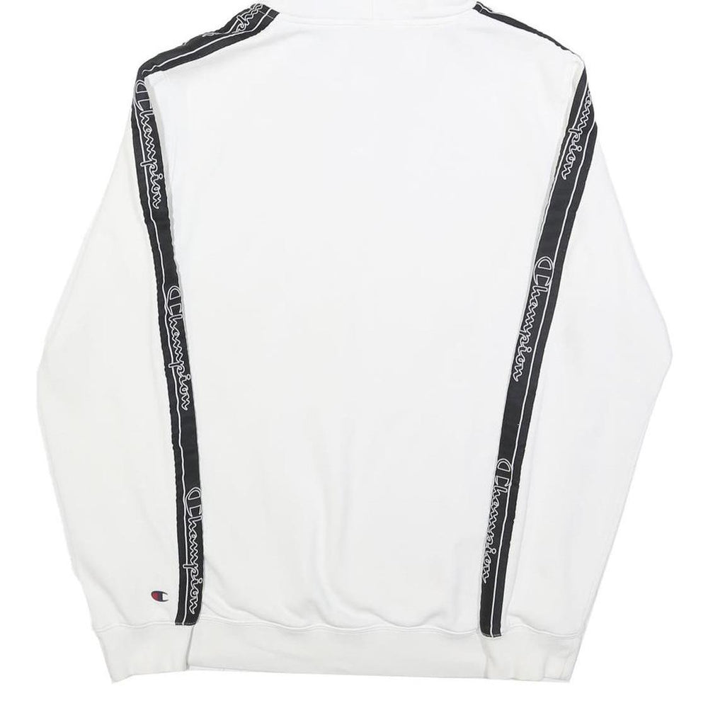 CHAMPION Mens White & Black Logo Tape Hoodie M Cotton Casual Sweatshirt