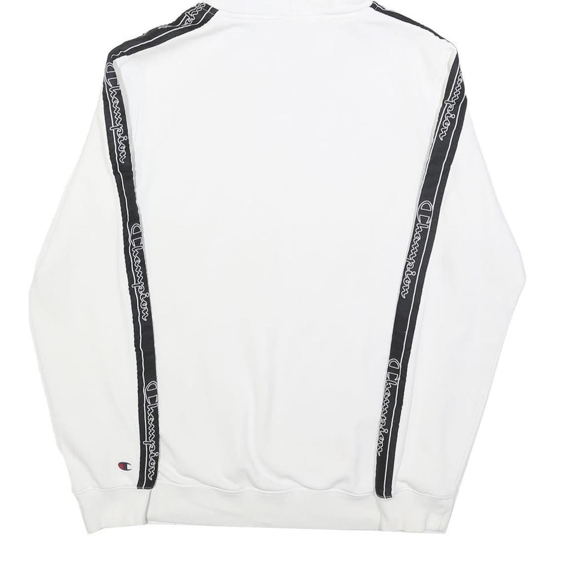 CHAMPION Mens White & Black Logo Tape Hoodie M Cotton Casual Sweatshirt