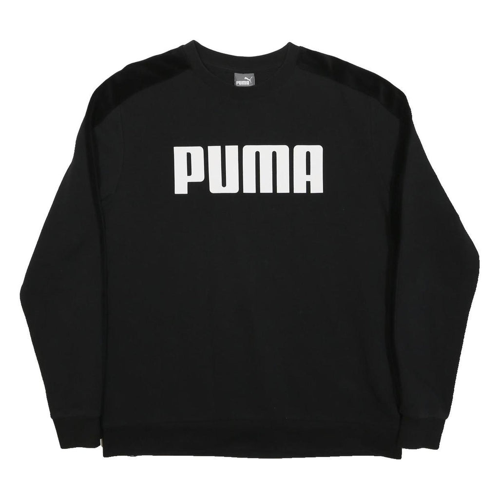 PUMA Mens Black L Crew Neck Cotton Blend Sweatshirt Logo Print Casual