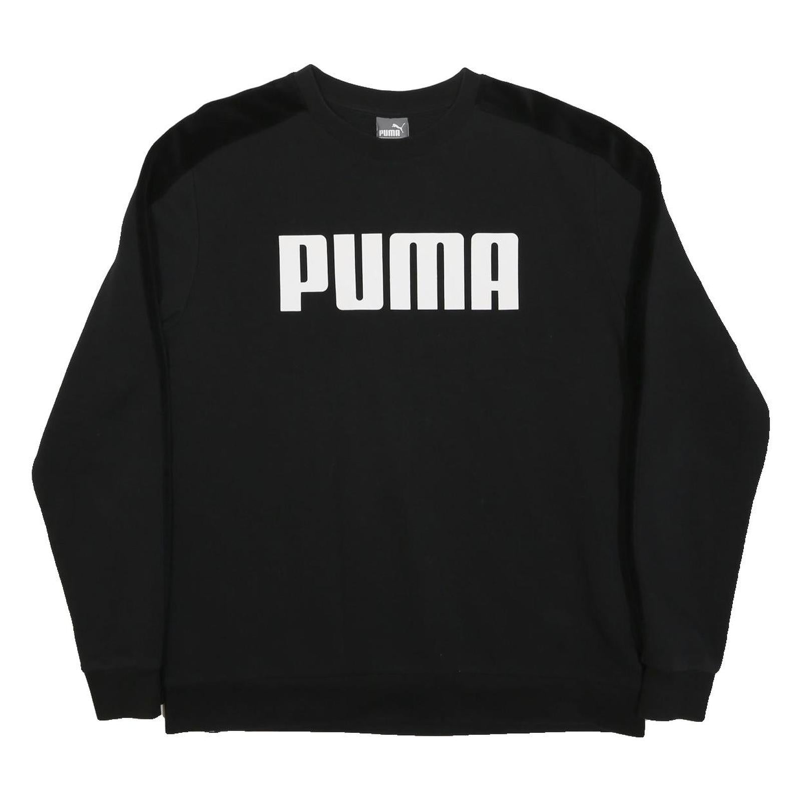 PUMA Mens Black L Crew Neck Cotton Blend Sweatshirt Logo Print Casual