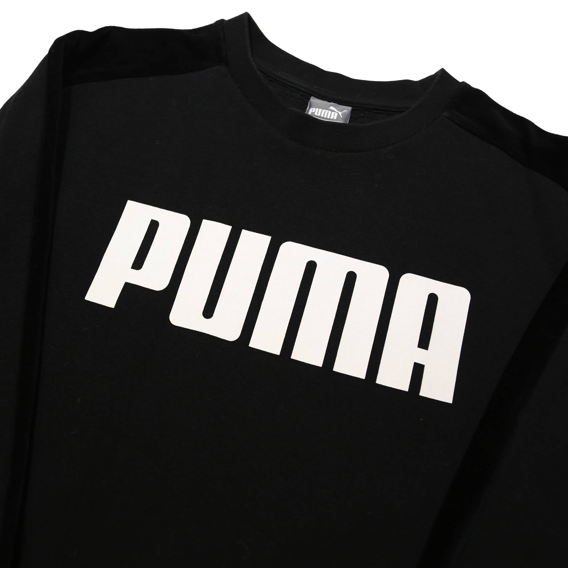 PUMA Mens Black L Crew Neck Cotton Blend Sweatshirt Logo Print Casual