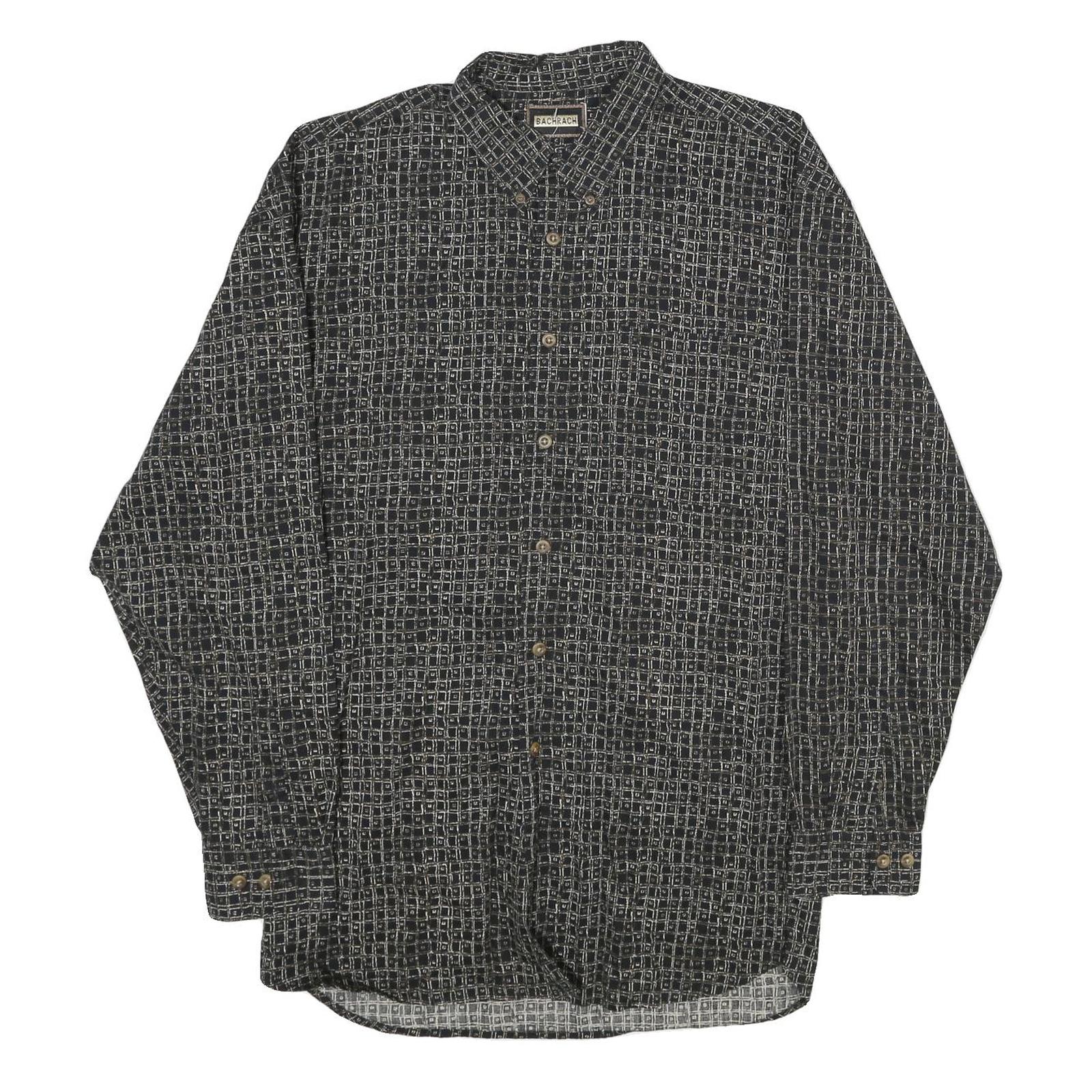 BACHRACH Mens Black Patterned Cotton Blend Shirt L Button Collar Long Sleeve