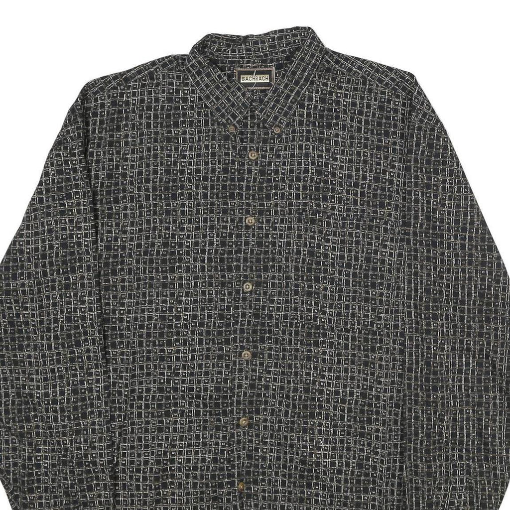 BACHRACH Mens Black Patterned Cotton Blend Shirt L Button Collar Long Sleeve