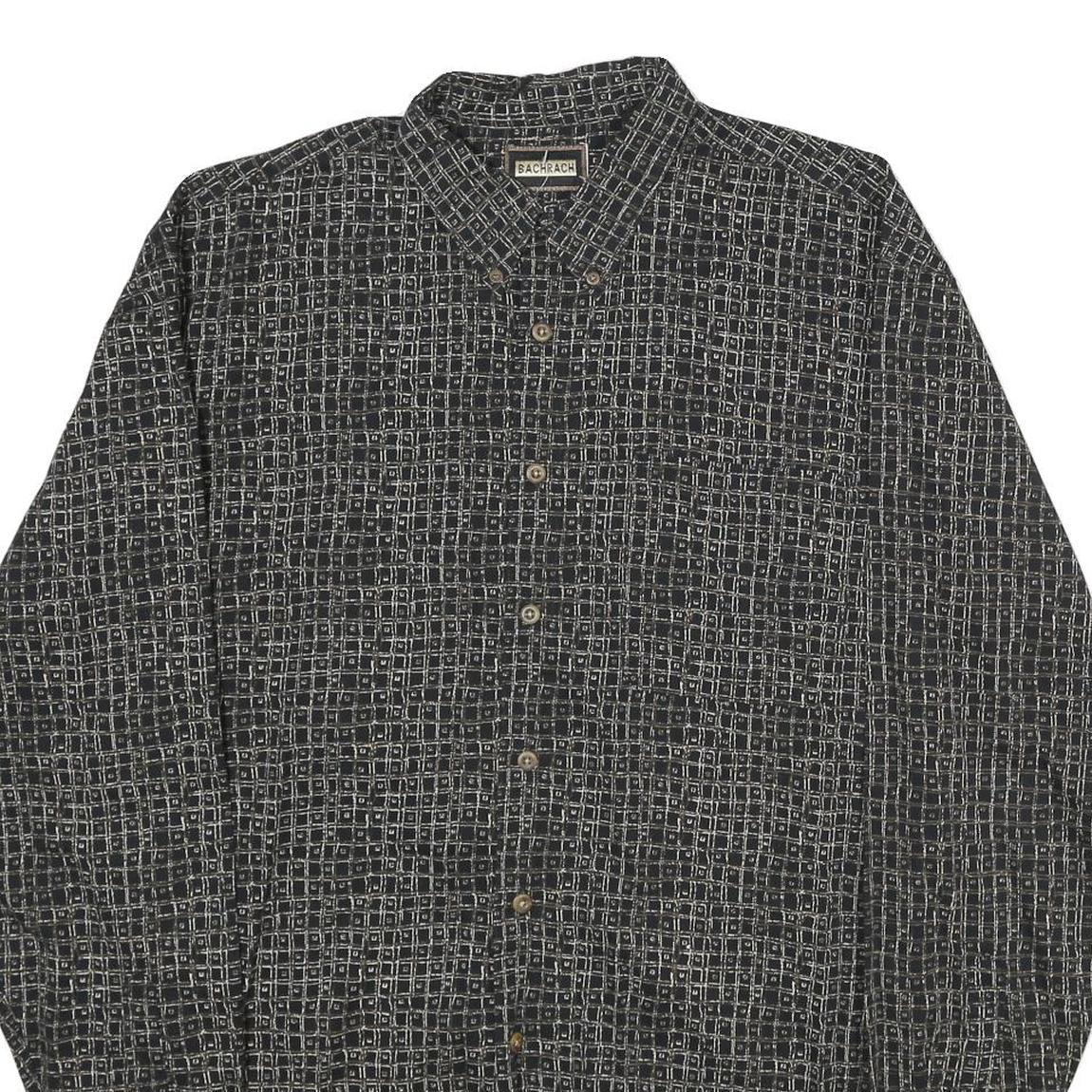 BACHRACH Mens Black Patterned Cotton Blend Shirt L Button Collar Long Sleeve