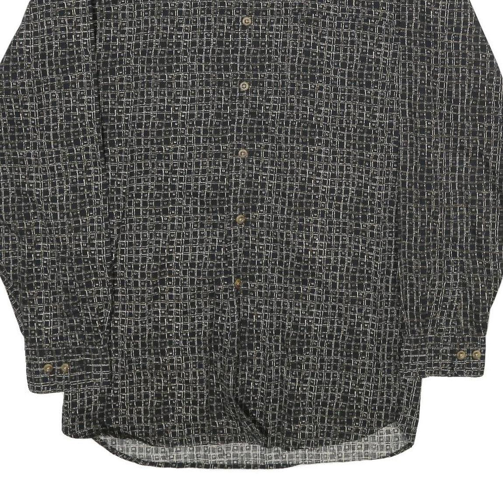 BACHRACH Mens Black Patterned Cotton Blend Shirt L Button Collar Long Sleeve