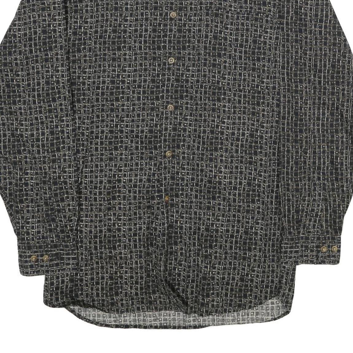 BACHRACH Mens Black Patterned Cotton Blend Shirt L Button Collar Long Sleeve