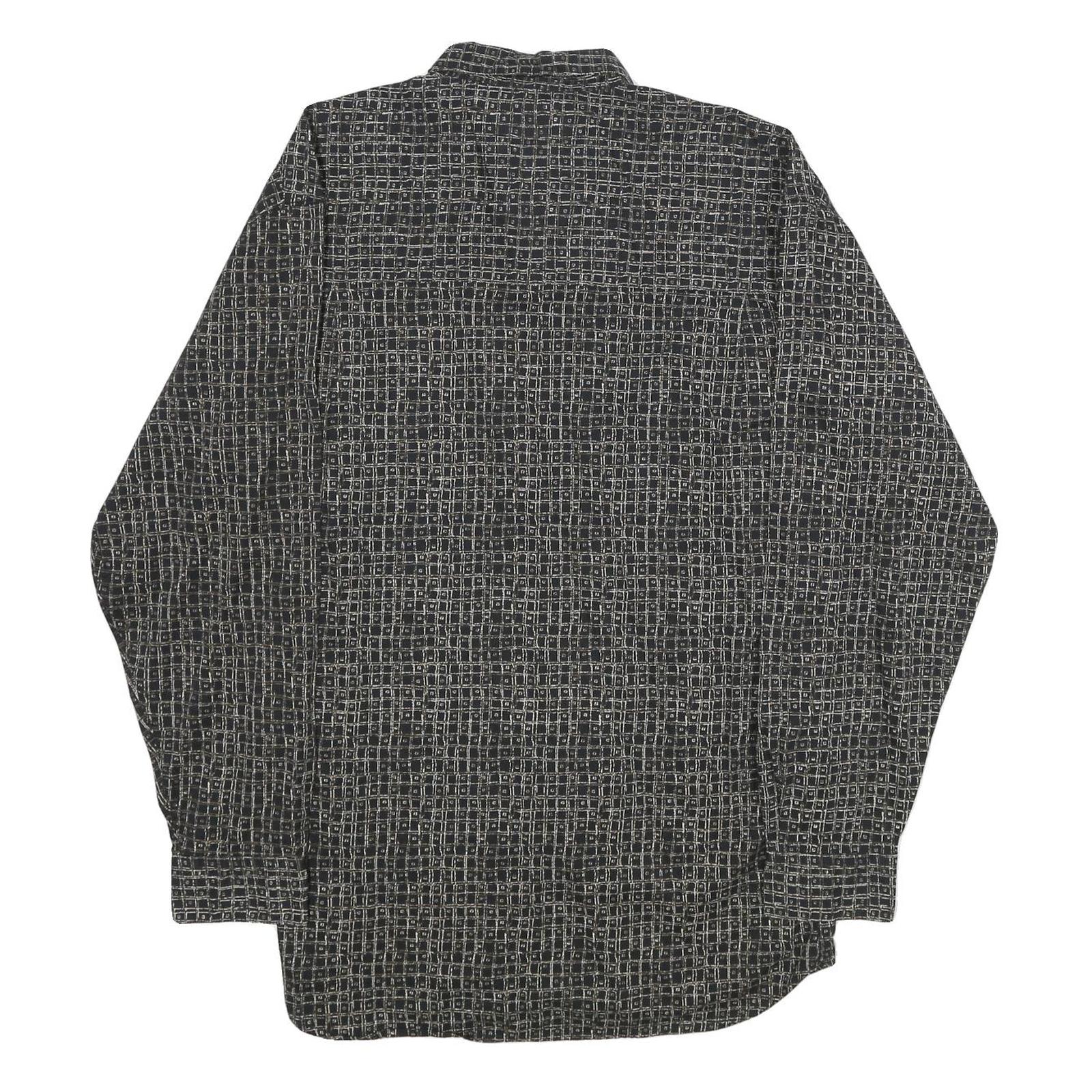 BACHRACH Mens Black Patterned Cotton Blend Shirt L Button Collar Long Sleeve