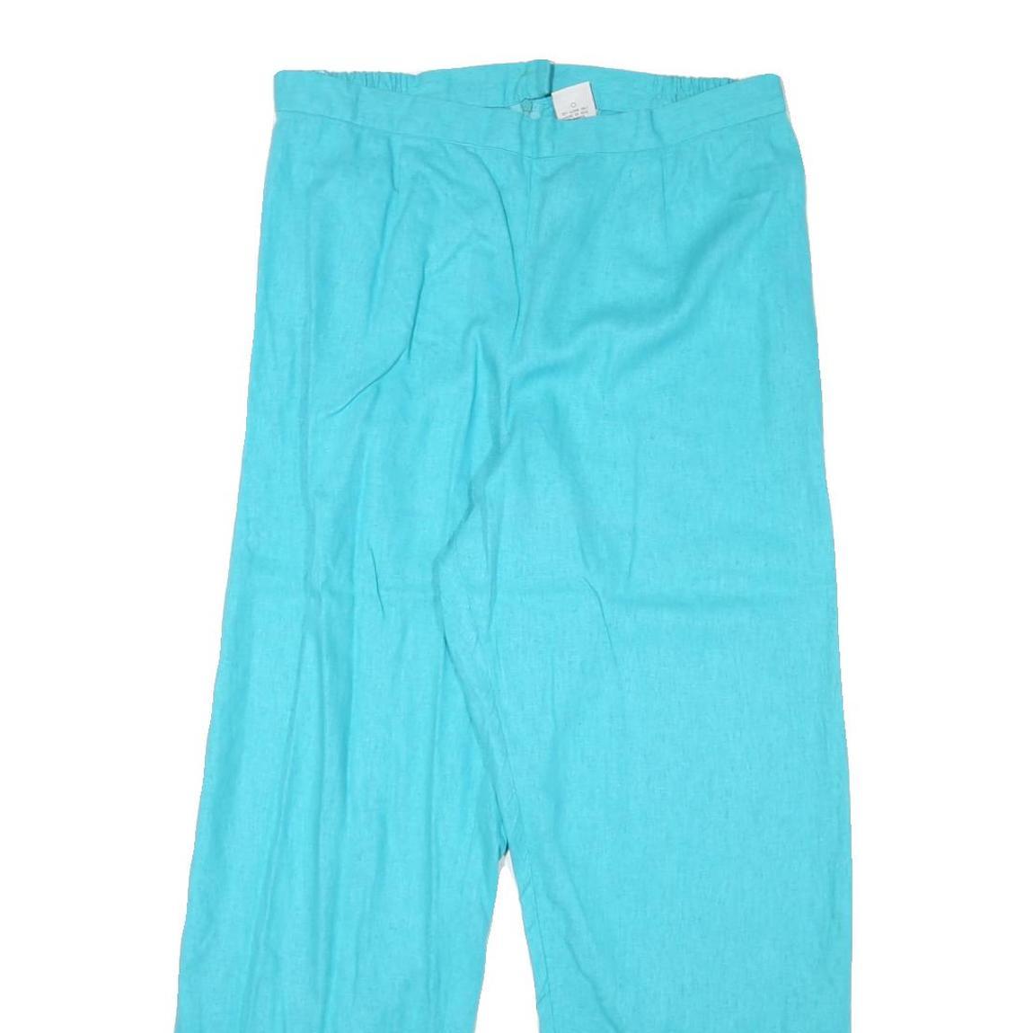 Womens Relaxed Fit Blue Linen Blend Zip Trousers W32 L29 Casual Summer Wear