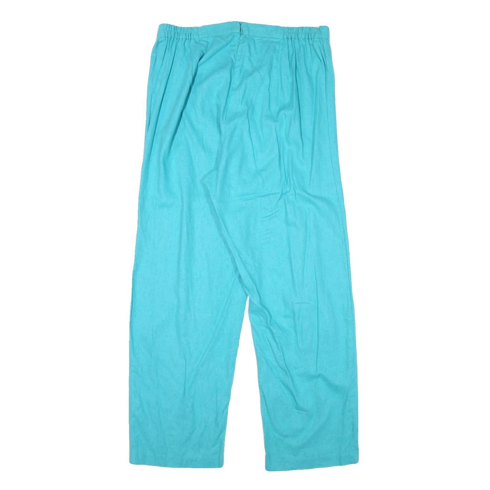 Womens Relaxed Fit Blue Linen Blend Zip Trousers W32 L29 Casual Summer Wear