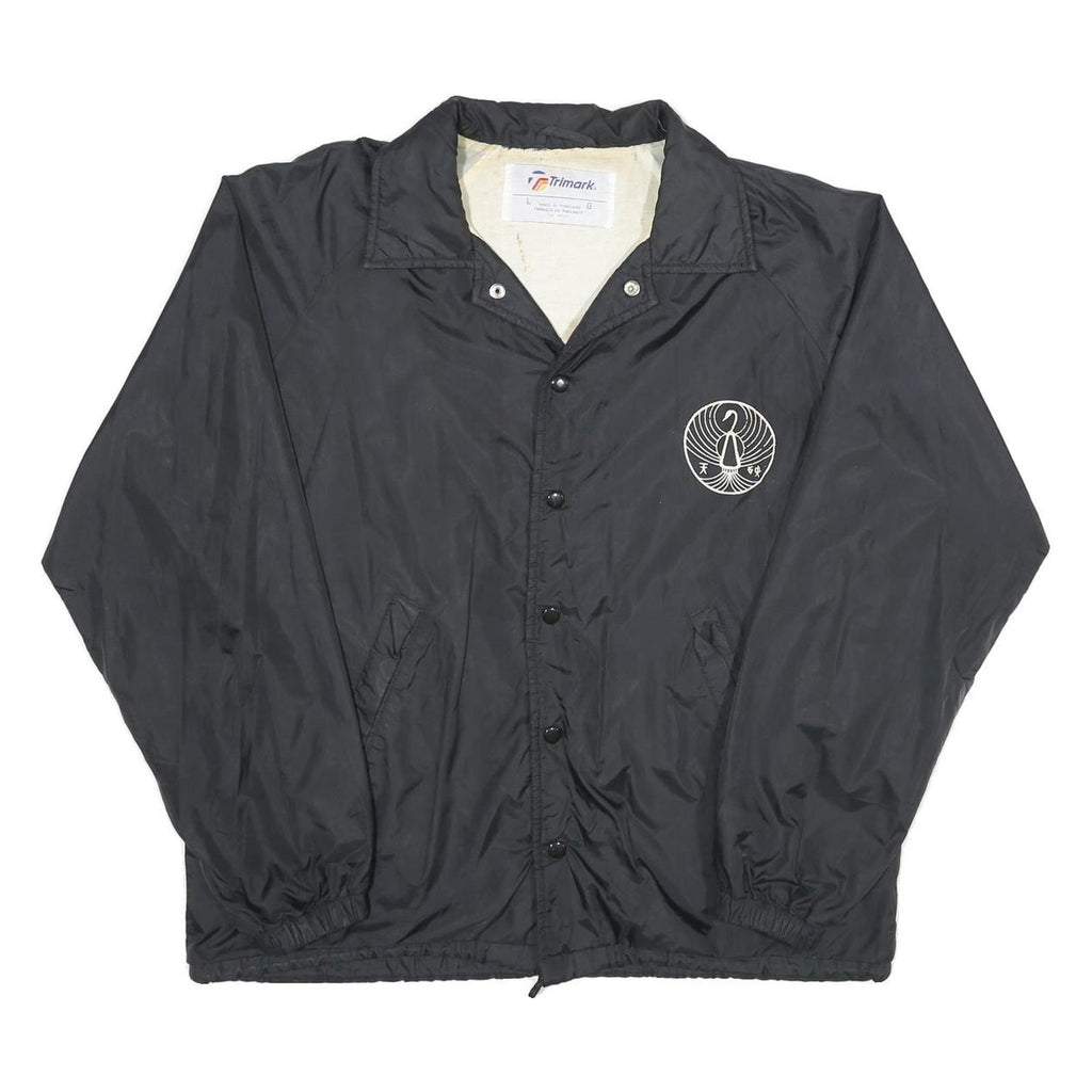 TRI-MARK Mens Black Nylon Button Jacket L Plain Hagakure Jiu Jitsu Embroidered