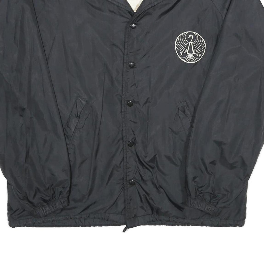 TRI-MARK Mens Black Nylon Button Jacket L Plain Hagakure Jiu Jitsu Embroidered