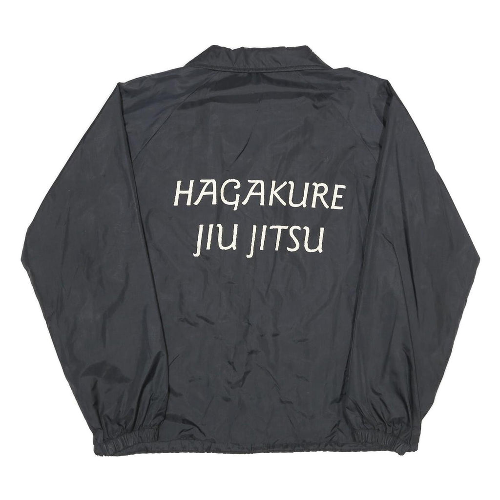 TRI-MARK Mens Black Nylon Button Jacket L Plain Hagakure Jiu Jitsu Embroidered