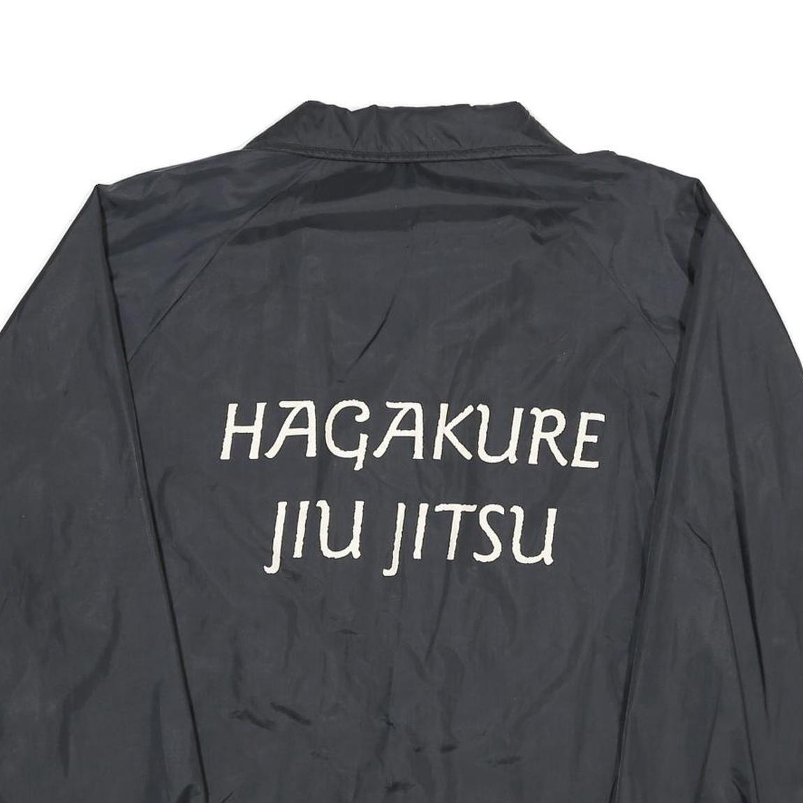TRI-MARK Mens Black Nylon Button Jacket L Plain Hagakure Jiu Jitsu Embroidered