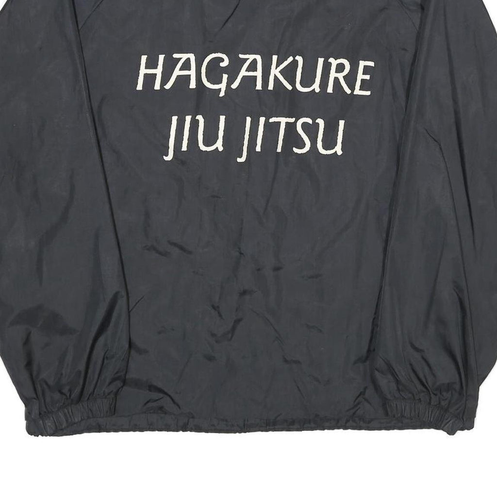 TRI-MARK Mens Black Nylon Button Jacket L Plain Hagakure Jiu Jitsu Embroidered