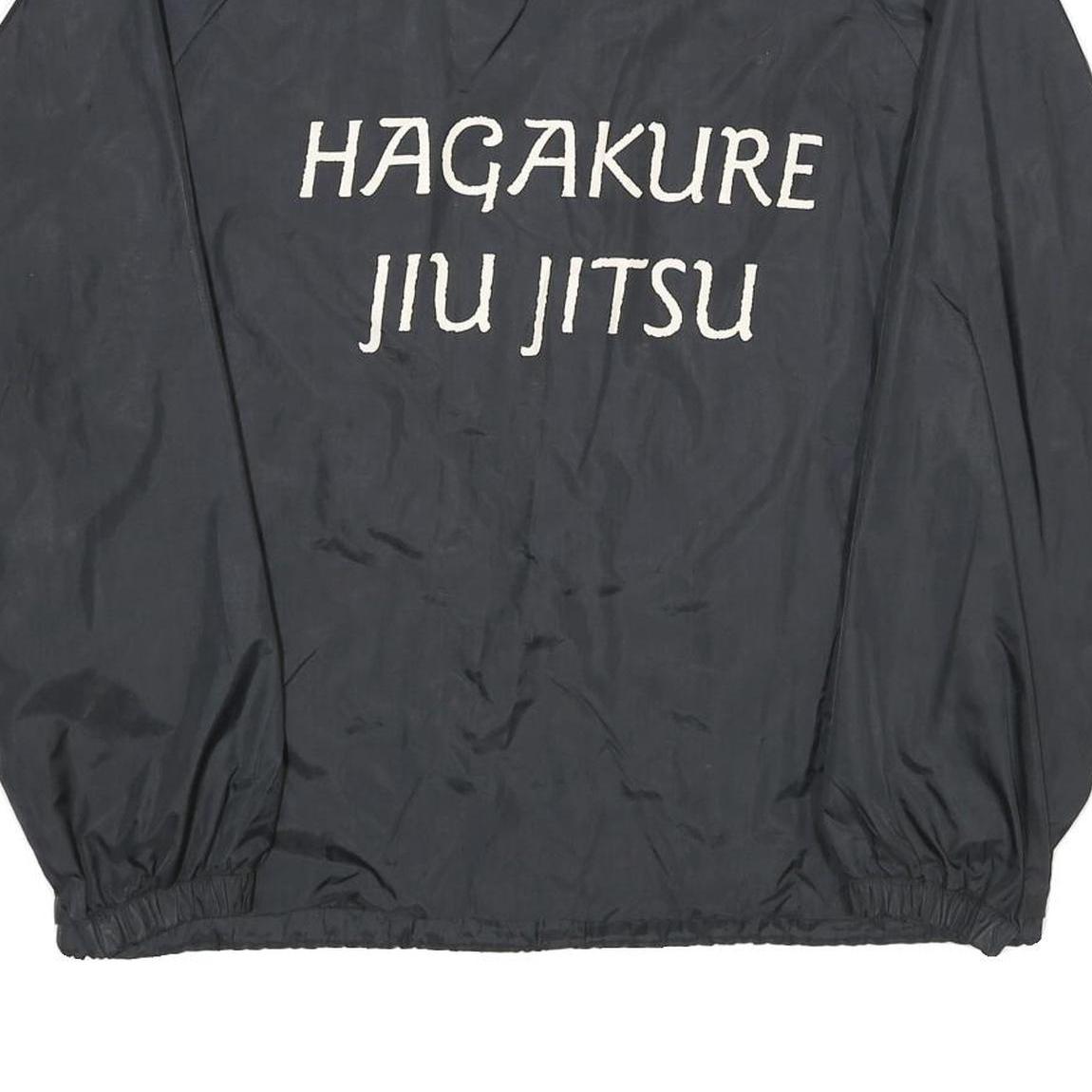TRI-MARK Mens Black Nylon Button Jacket L Plain Hagakure Jiu Jitsu Embroidered
