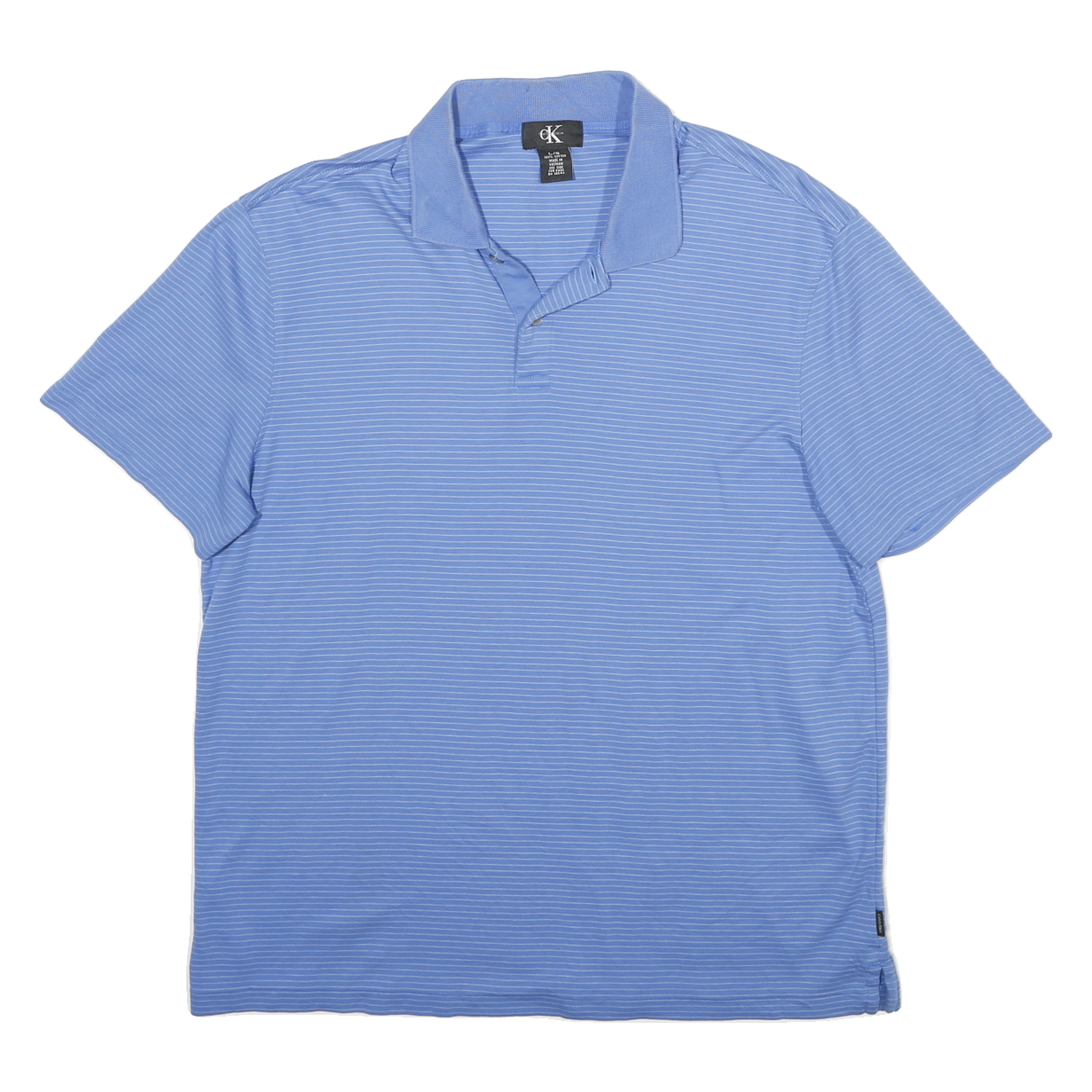 CALVIN KLEIN Mens Blue Short Sleeve Striped Polo Shirt L Cotton Casual Summer