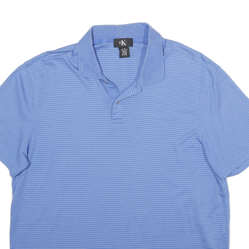 CALVIN KLEIN Mens Blue Short Sleeve Striped Polo Shirt L Cotton Casual Summer