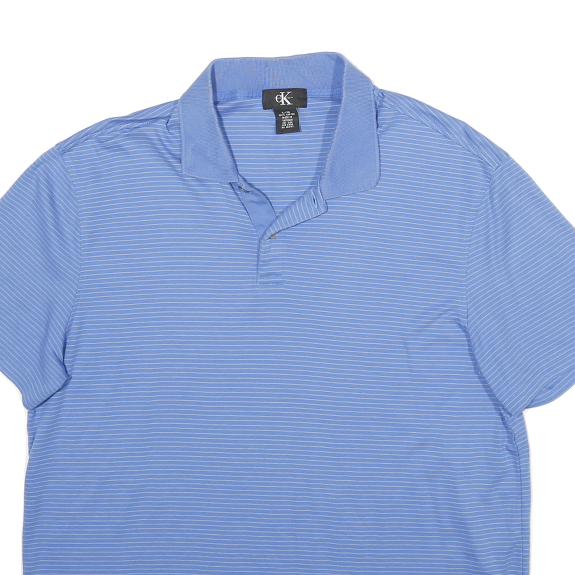 CALVIN KLEIN Mens Blue Short Sleeve Striped Polo Shirt L Cotton Casual Summer