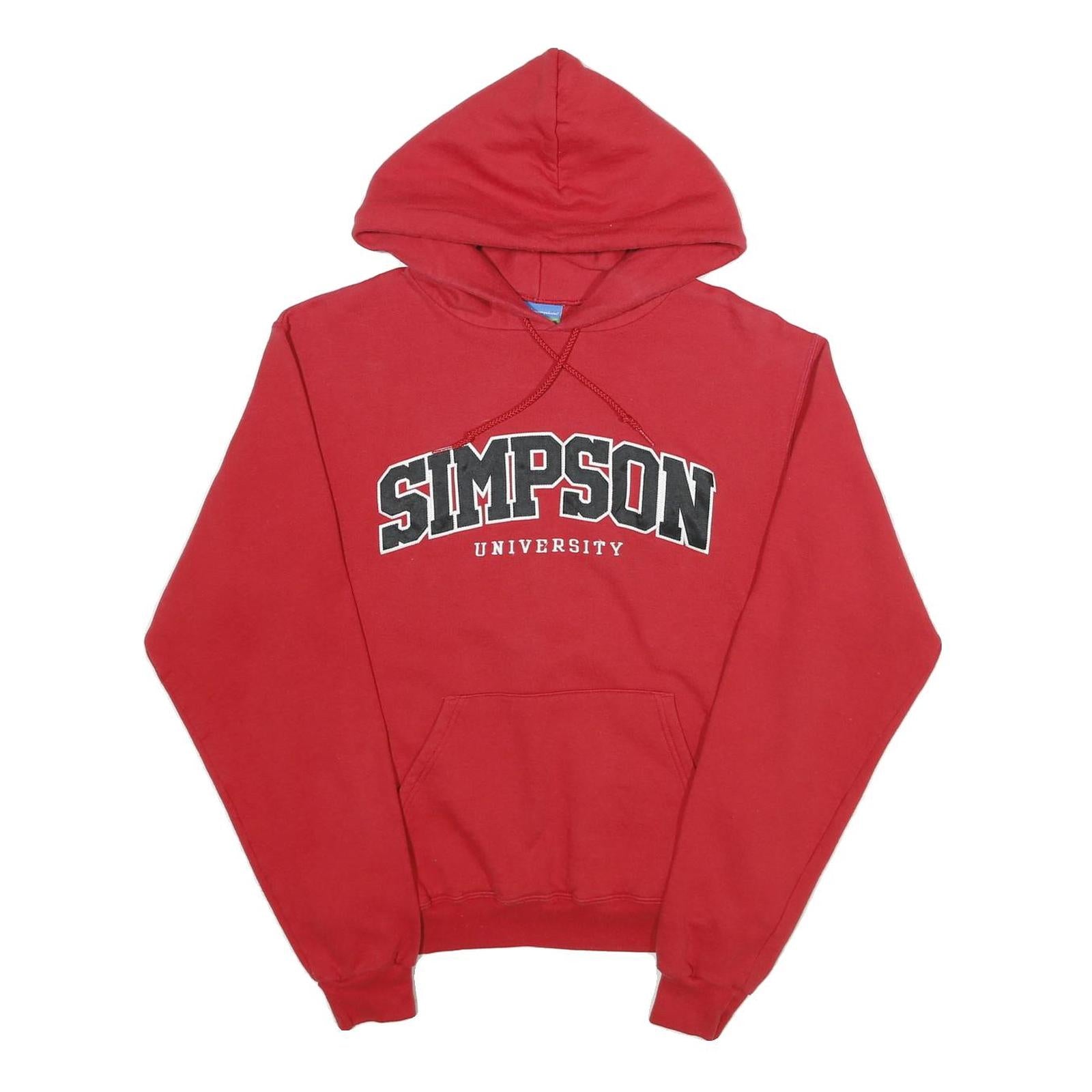 CHAMPION Mens Red Simpson University Pullover Hoodie S Cotton Blend Casual