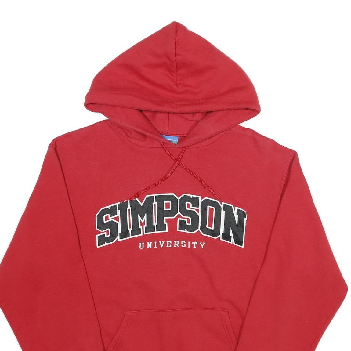 CHAMPION Mens Red Simpson University Pullover Hoodie S Cotton Blend Casual