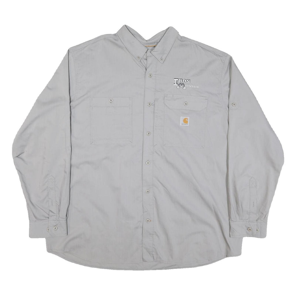 CARHARTT Mens Grey Iron Mountain Cotton Blend Work Shirt 2XL Long Sleeve Button