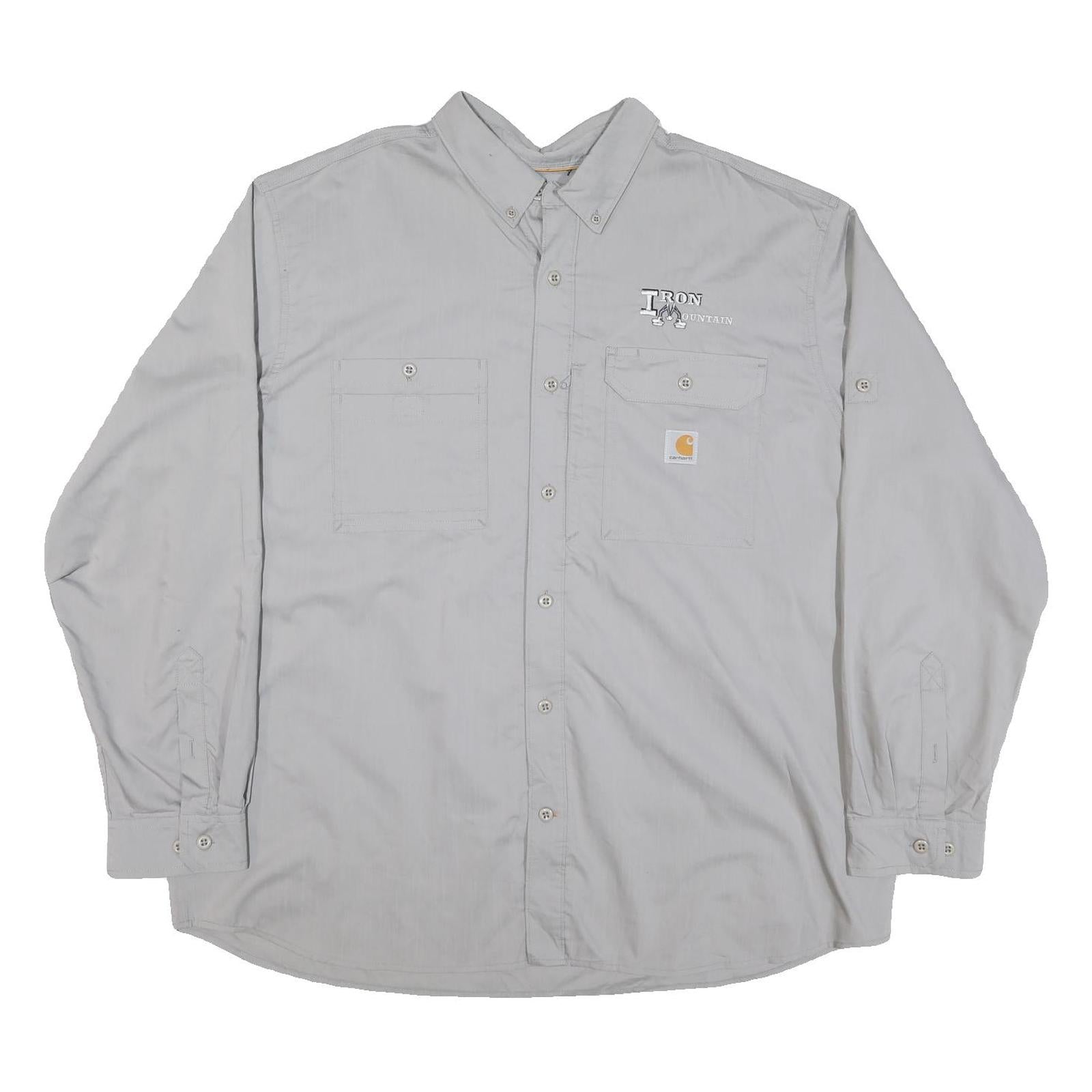 CARHARTT Mens Grey Iron Mountain Cotton Blend Work Shirt 2XL Long Sleeve Button