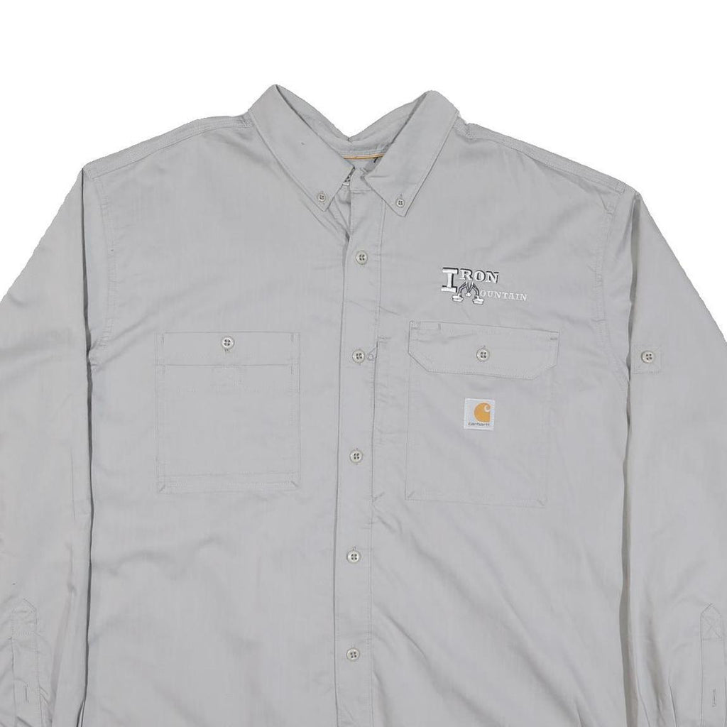 CARHARTT Mens Grey Iron Mountain Cotton Blend Work Shirt 2XL Long Sleeve Button