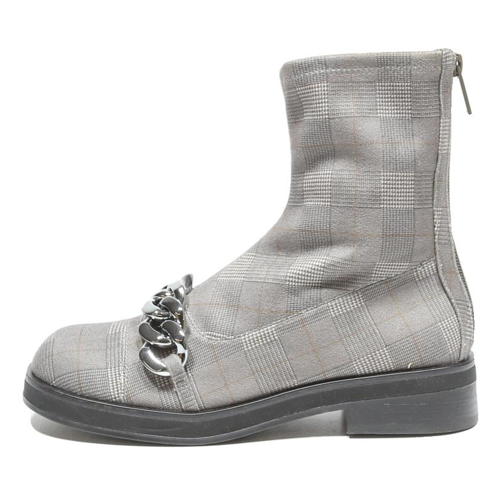 CHARLES & KEITH Womens Ankle Boots Grey Synthetic UK 3 Chain Detail Smart Wear