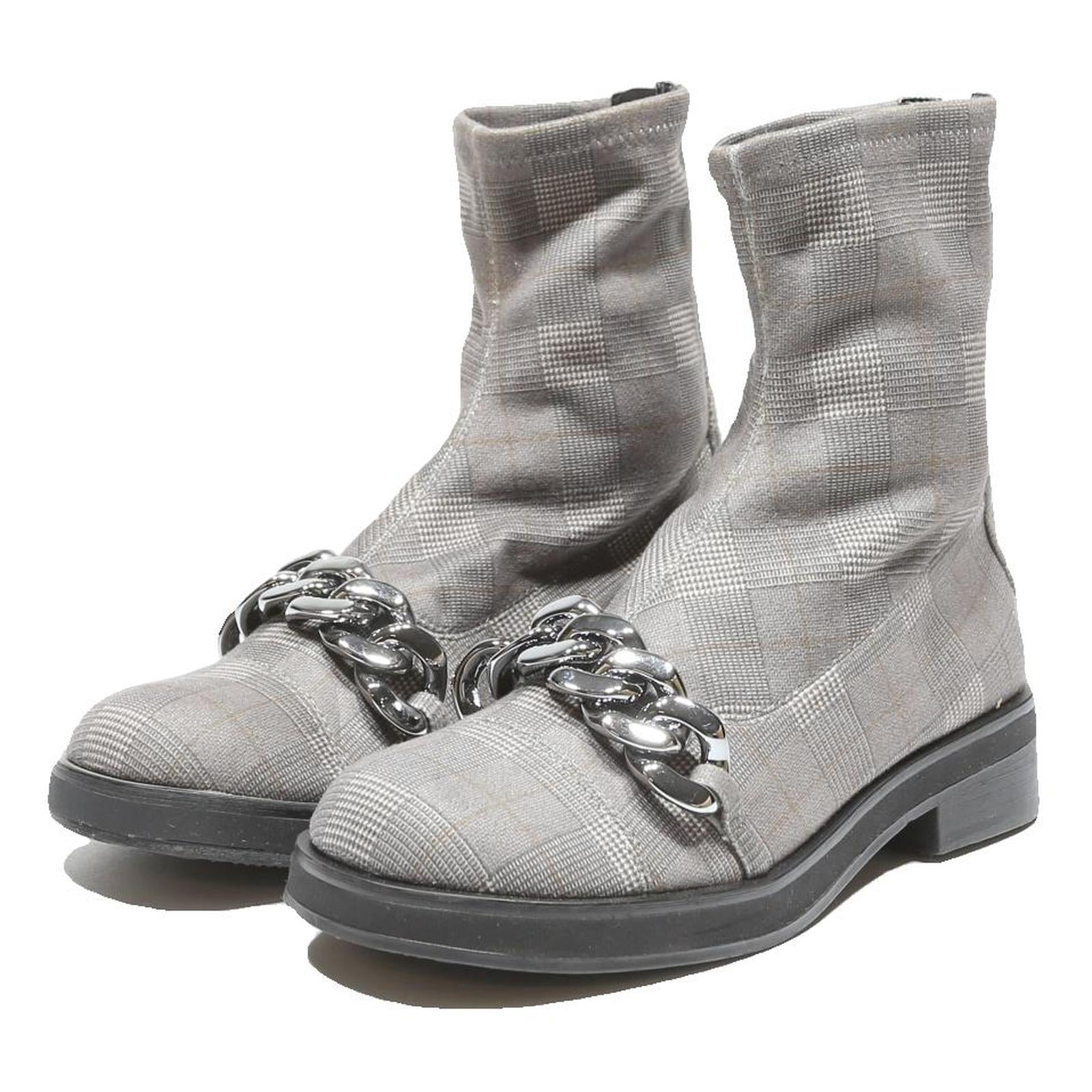 CHARLES & KEITH Womens Ankle Boots Grey Synthetic UK 3 Chain Detail Smart Wear
