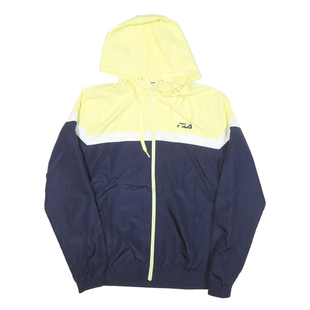FILA Mens Yellow & Navy Colourblock Hooded Zip Jacket L Polyester Blend Sporty