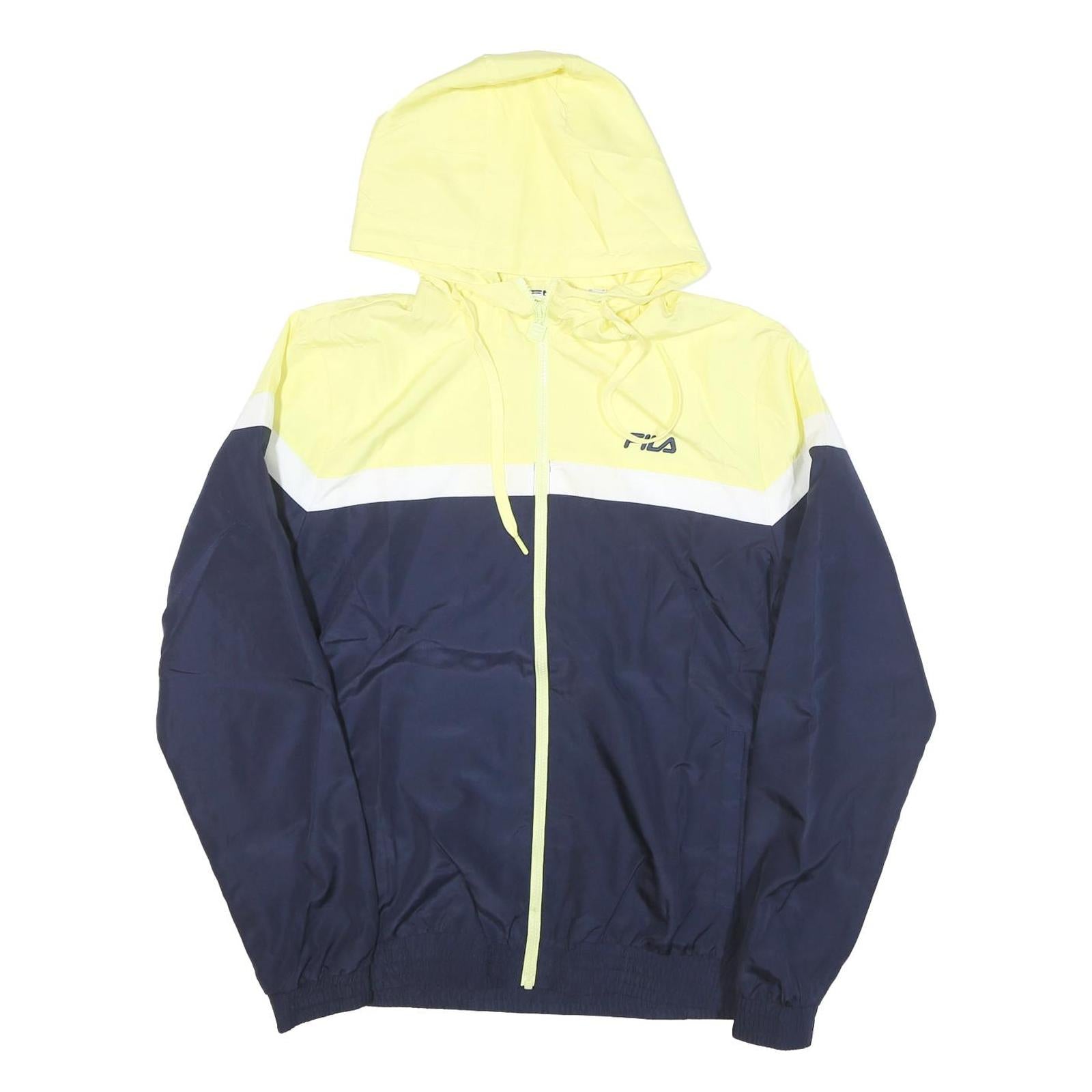 FILA Mens Yellow & Navy Colourblock Hooded Zip Jacket L Polyester Blend Sporty