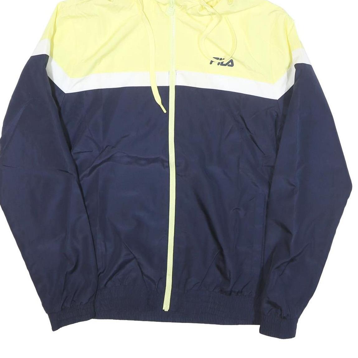 FILA Mens Yellow & Navy Colourblock Hooded Zip Jacket L Polyester Blend Sporty