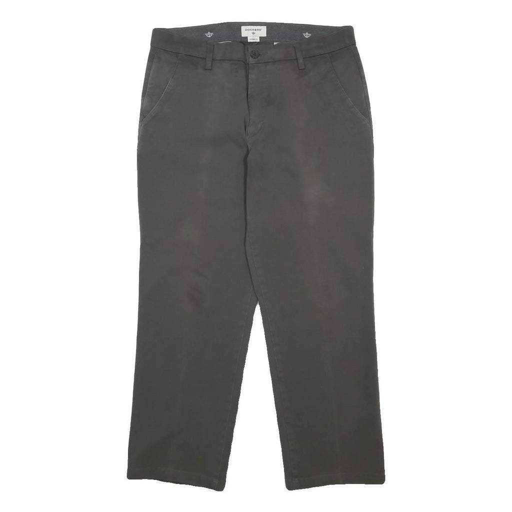 DOCKERS Mens Cotton Blend Black Regular Straight Trousers W34 L29 Classic Casual